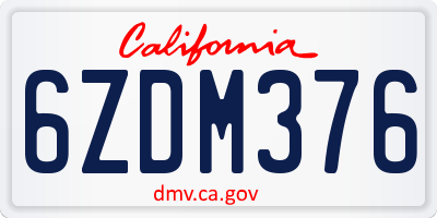 CA license plate 6ZDM376