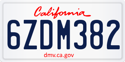 CA license plate 6ZDM382