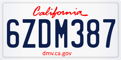 CA license plate 6ZDM387