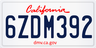 CA license plate 6ZDM392