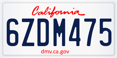 CA license plate 6ZDM475