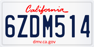 CA license plate 6ZDM514