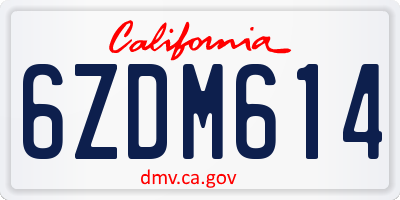 CA license plate 6ZDM614