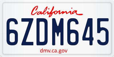 CA license plate 6ZDM645