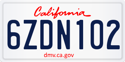 CA license plate 6ZDN102