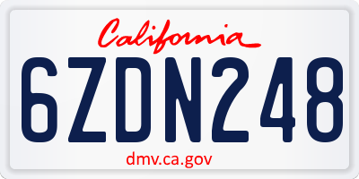 CA license plate 6ZDN248