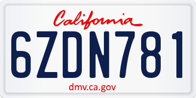 CA license plate 6ZDN781