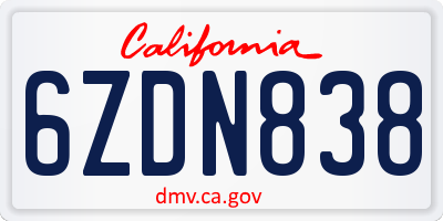 CA license plate 6ZDN838