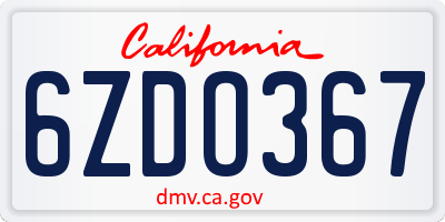 CA license plate 6ZDO367