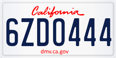 CA license plate 6ZDO444