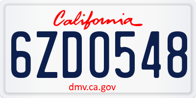 CA license plate 6ZDO548