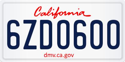 CA license plate 6ZDO600