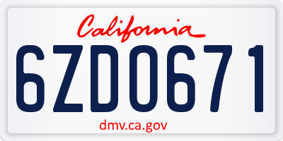 CA license plate 6ZDO671