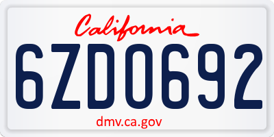 CA license plate 6ZDO692