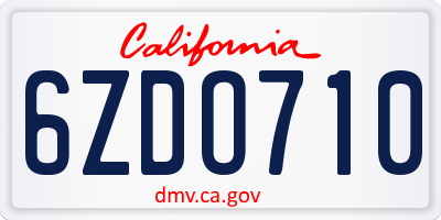 CA license plate 6ZDO710