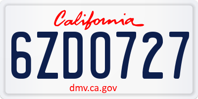 CA license plate 6ZDO727