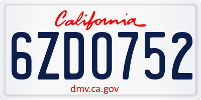 CA license plate 6ZDO752