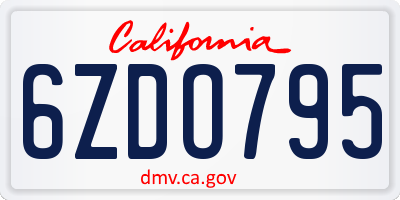 CA license plate 6ZDO795