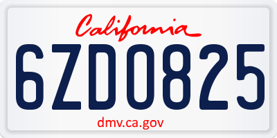 CA license plate 6ZDO825