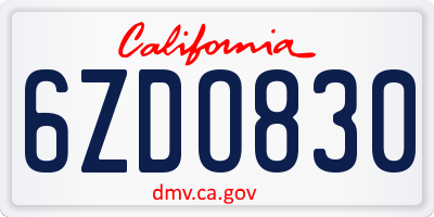 CA license plate 6ZDO830