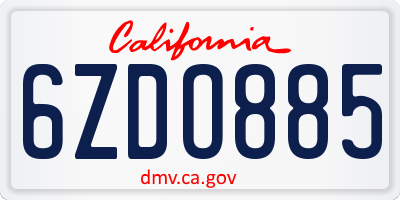 CA license plate 6ZDO885