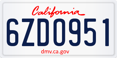 CA license plate 6ZDO951