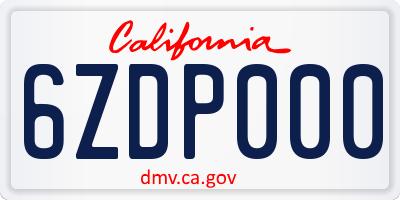 CA license plate 6ZDP000