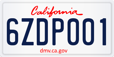 CA license plate 6ZDP001