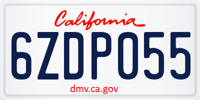 CA license plate 6ZDP055