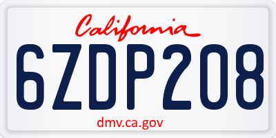 CA license plate 6ZDP208