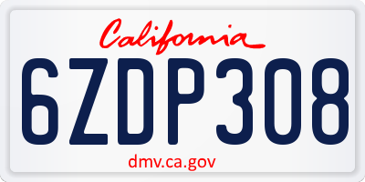 CA license plate 6ZDP308