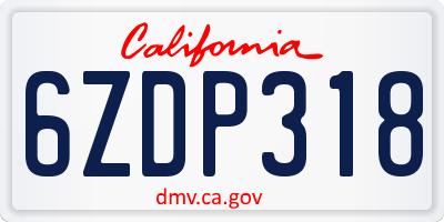 CA license plate 6ZDP318