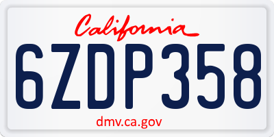 CA license plate 6ZDP358