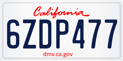 CA license plate 6ZDP477
