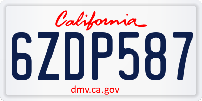 CA license plate 6ZDP587