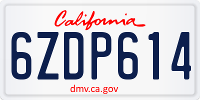 CA license plate 6ZDP614