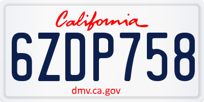 CA license plate 6ZDP758
