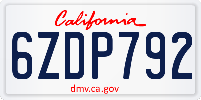 CA license plate 6ZDP792