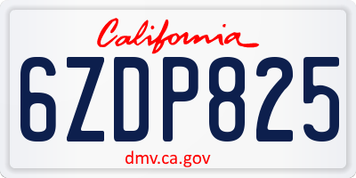 CA license plate 6ZDP825