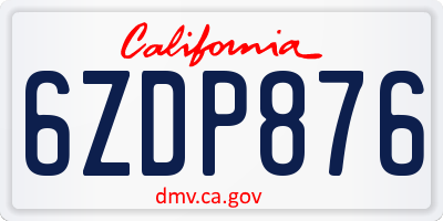 CA license plate 6ZDP876
