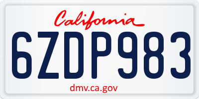 CA license plate 6ZDP983