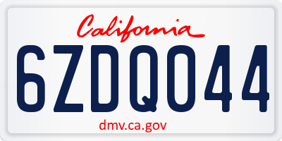 CA license plate 6ZDQ044