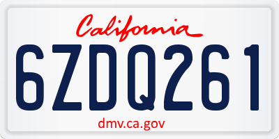 CA license plate 6ZDQ261