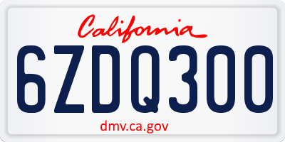 CA license plate 6ZDQ300