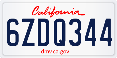CA license plate 6ZDQ344
