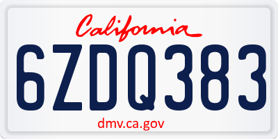 CA license plate 6ZDQ383
