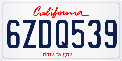 CA license plate 6ZDQ539