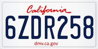 CA license plate 6ZDR258