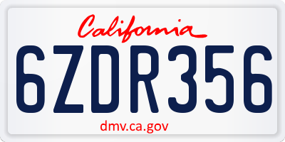 CA license plate 6ZDR356