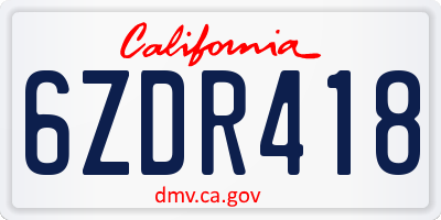 CA license plate 6ZDR418